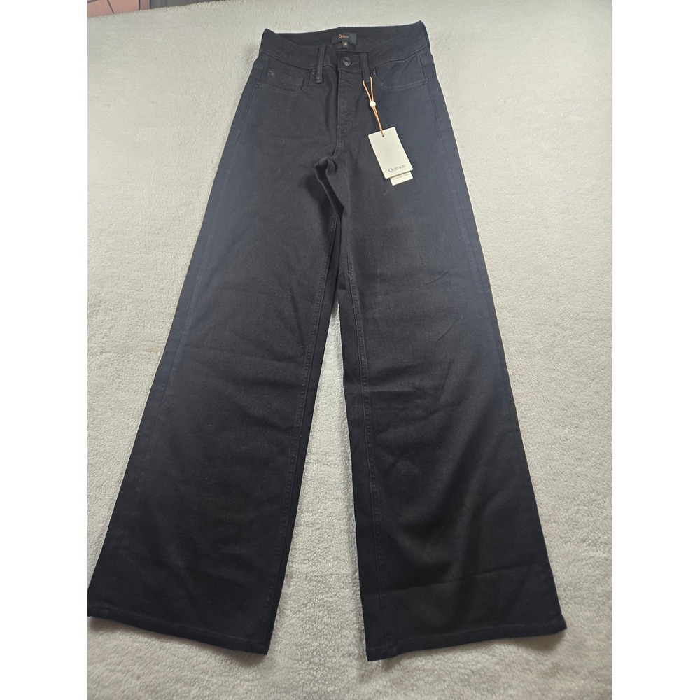Quince Black High Rise Wide Leg Stretch Organic Cotton Denim Jeans Size 24 NWT